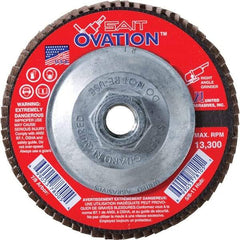 Sait - 120 Grit, 4-1/2" Disc Diam, 5/8-11 Center Hole, Type 27 Zirconia Alumina Flap Disc - 13,300 Max RPM, Fiberglass Backing, Arbor Attaching System, Coated - Americas Industrial Supply