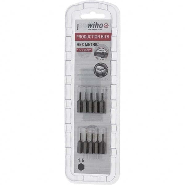 Wiha - 1.5mm Hex Screwdriver Bit - 1/4" Drive, 1" OAL - Americas Industrial Supply