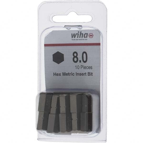 Wiha - 8mm Hex Screwdriver Bit - 1/4" Drive, 1" OAL - Americas Industrial Supply