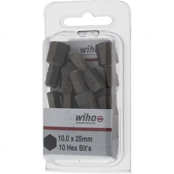 Wiha - 10mm Hex Screwdriver Bit - 1/4" Drive, 1" OAL - Americas Industrial Supply