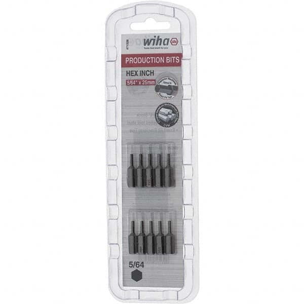 Wiha - 0.078" Hex Screwdriver Bit - 1/4" Drive, 1" OAL - Americas Industrial Supply