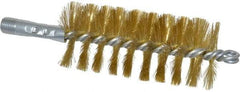 Schaefer Brush - 4-1/2" Brush Length, 2" Diam, Double Stem, Single Spiral Tube Brush - 8" Long, Brass, 1/4" NPSM Male Connection - Americas Industrial Supply