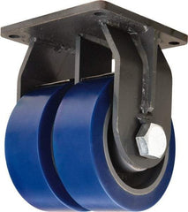 Hamilton - 8" Diam x 3" Wide x 11" OAH Top Plate Mount Dual Rigid Caster - Polyurethane Mold on Forged Steel, 7,000 Lb Capacity, Tapered Roller Bearing, 8-1/2 x 8-1/2" Plate - Americas Industrial Supply