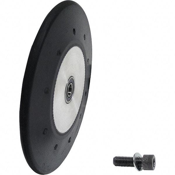 Dynabrade - 4" Diam x 1/2" Wide Contact Wheel Assembly - 1/4" Arbor Hole, Radiused, 70 Duro Rubber Face - Americas Industrial Supply