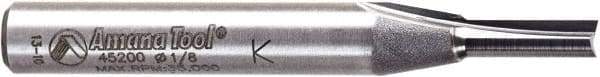 Amana Tool - 1/8" Diam, 1/4" Shank Diam, 7/16" Length of Cut, 2 Flute Straight Plunge Router Bit - 2" Overall Length, Solid Carbide - Americas Industrial Supply