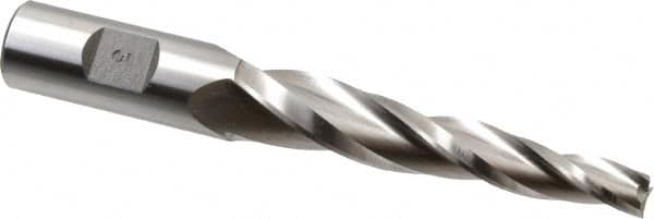 Made in USA - 3° Taper Angle per Side, 3/8" Small End Diam, 3-1/4" LOC, High Speed Steel 3 Flute Tapered Square End Mill - 5-1/2" OAL, 3/4" Shank Diam, Spiral Flute - Americas Industrial Supply