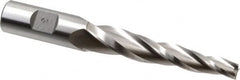 Made in USA - 3° Taper Angle per Side, 3/8" Small End Diam, 3-1/4" LOC, High Speed Steel 3 Flute Tapered Square End Mill - 5-1/2" OAL, 3/4" Shank Diam, Spiral Flute - Americas Industrial Supply