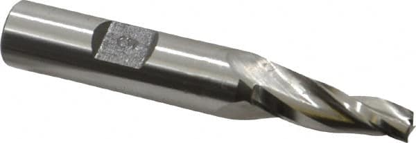 Made in USA - 5° Taper Angle per Side, 1/4" Small End Diam, 1" LOC, High Speed Steel 3 Flute Tapered Square End Mill - 3" OAL, 1/2" Shank Diam, Spiral Flute - Americas Industrial Supply