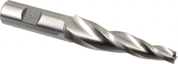 Made in USA - 5° Taper Angle per Side, 3/8" Small End Diam, 3-1/4" LOC, High Speed Steel 3 Flute Tapered Square End Mill - 5-1/2" OAL, 3/4" Shank Diam, Spiral Flute - Americas Industrial Supply