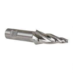 Made in USA - 10° Taper Angle per Side, 1/4" Small End Diam, 2-1/4" LOC, High Speed Steel 3 Flute Tapered Square End Mill - 4-1/2" OAL, 3/4" Shank Diam, Spiral Flute - Americas Industrial Supply