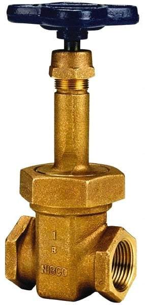 NIBCO - 3" Pipe, Class 125, Threaded Bronze Solid Wedge Rising Stem Gate Valve - 200 WOG, 125 WSP, Union Bonnet - Americas Industrial Supply