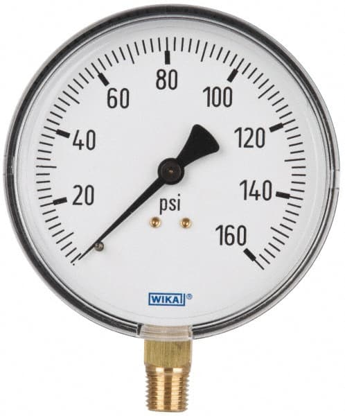 Wika - 4" Dial, 1/4 Thread, 0-160 Scale Range, Pressure Gauge - Lower Connection Mount, Accurate to 3-2-3% of Scale - Americas Industrial Supply