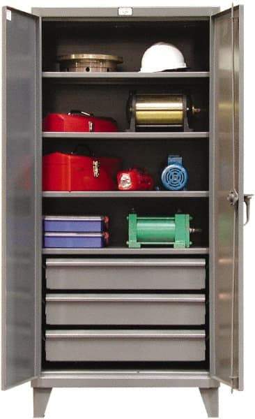 Strong Hold - 4 Shelf 3 Bin Locking Storage Cabinet - Steel, 36" Wide x 24" Deep x 78" High, Dark Gray - Americas Industrial Supply