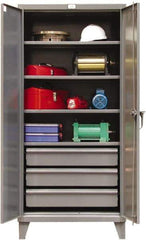Strong Hold - 4 Shelf 3 Bin Locking Storage Cabinet - Steel, 36" Wide x 24" Deep x 78" High, Dark Gray - Americas Industrial Supply