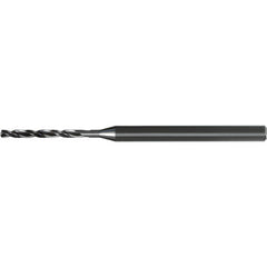 2.1 mm Dia. × 4 mm Shank × 22.8 mm Flute Length × 64 mm OAL, 8xD, 140°, AlTiN Nano, 2 Flute, Coolant Thru, Straight / Cylindrical Solid Carbide Drill - Exact Industrial Supply