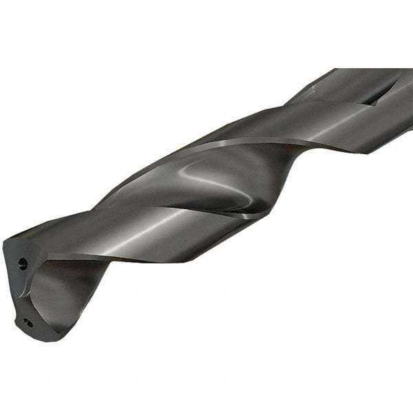 Iscar - 0.687" Spiral Flute Solid Carbide Screw Machine Drill Bit - TiAlN Finish, Right Hand Cut, 2.35" Flute Length, 4.36" OAL, Straight Shank, Through Coolant - Americas Industrial Supply