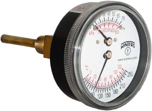 Winters - 2-1/2" Dial, 1/4 Thread, 0-75 Scale Range, Pressure Gauge - Lower Connection Mount, Accurate to 0.03% of Scale - Americas Industrial Supply