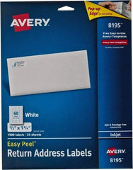 AVERY - 0.6" Wide x 1-3/4" Long, White Paper Return Address Label - For Inkjet Printers - Americas Industrial Supply