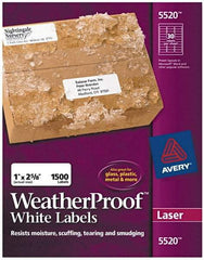 AVERY - 1" Wide x 2-5/8" Long, White Polyester Shipping Label - For Laser Printers - Americas Industrial Supply