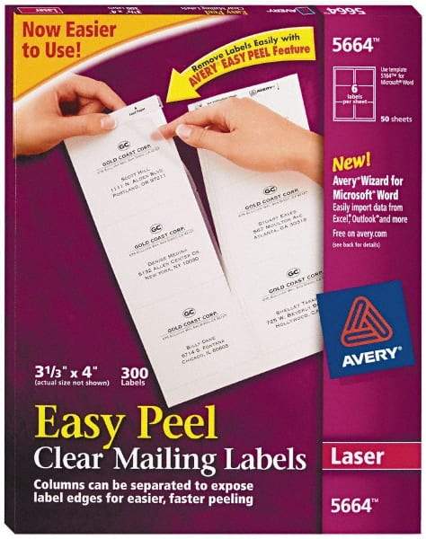 AVERY - 4" Long, Clear Shipping Label - For Laser Printers - Americas Industrial Supply