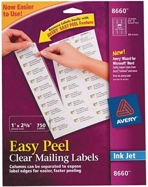 AVERY - 1" Wide x 2-5/8" Long, Clear Shipping Label - For Inkjet Printers - Americas Industrial Supply