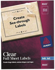 AVERY - 11" Long, Clear Shipping Label - For Inkjet Printers - Americas Industrial Supply