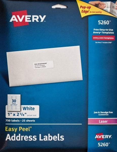 AVERY - 1" Wide x 2-5/8" Long, White Paper Shipping Label - For Laser Printers - Americas Industrial Supply
