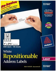 AVERY - 1" Wide x 2-5/8" Long, White Paper Shipping Label - For Laser Printers - Americas Industrial Supply