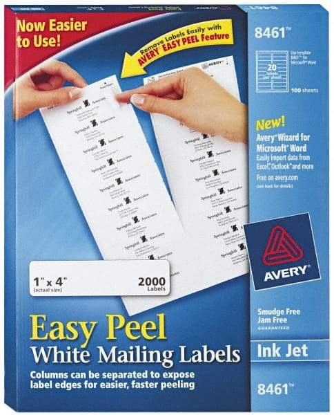 AVERY - 1" Wide x 4" Long, White Paper Shipping Label - For Inkjet Printers - Americas Industrial Supply