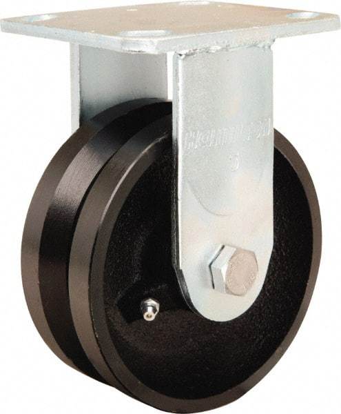 Hamilton - 5" Diam x 2" Wide, Iron Rigid Caster - 800 Lb Capacity, Top Plate Mount, 4" x 4-1/2" Plate, Straight Roller Bearing - Americas Industrial Supply