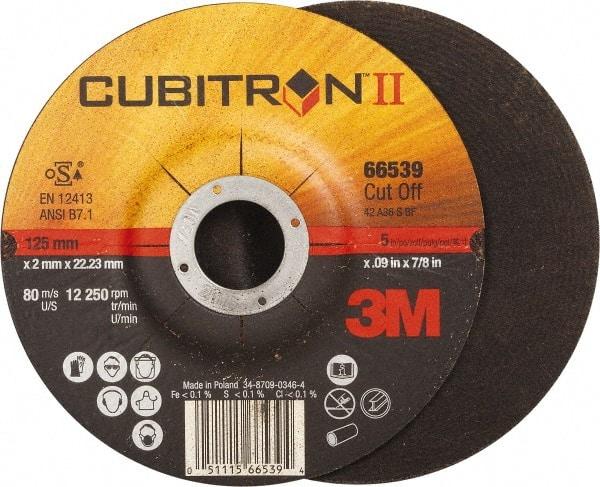3M - 36 Grit, 5" Wheel Diam, 7/8" Arbor Hole, Type 27 Depressed Center Wheel - Ceramic, Resinoid Bond, S Hardness, 12,250 Max RPM - Americas Industrial Supply