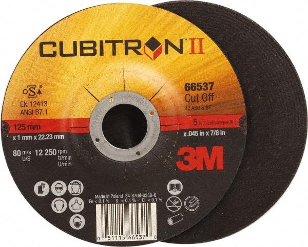 3M - 60 Grit, 5" Wheel Diam, 7/8" Arbor Hole, Type 27 Depressed Center Wheel - Ceramic, Resinoid Bond, S Hardness, 12,250 Max RPM - Americas Industrial Supply