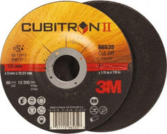 3M - 36 Grit, 4-1/2" Wheel Diam, 1/8" Wheel Thickness, 7/8" Arbor Hole, Type 27 Depressed Center Wheel - Ceramic, Resinoid Bond, S Hardness, 13,300 Max RPM - Americas Industrial Supply