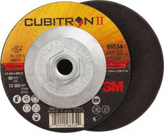 3M - 36 Grit, 4-1/2" Wheel Diam, 1/8" Wheel Thickness, Type 27 Depressed Center Wheel - Ceramic, Resinoid Bond, S Hardness, 13,300 Max RPM - Americas Industrial Supply