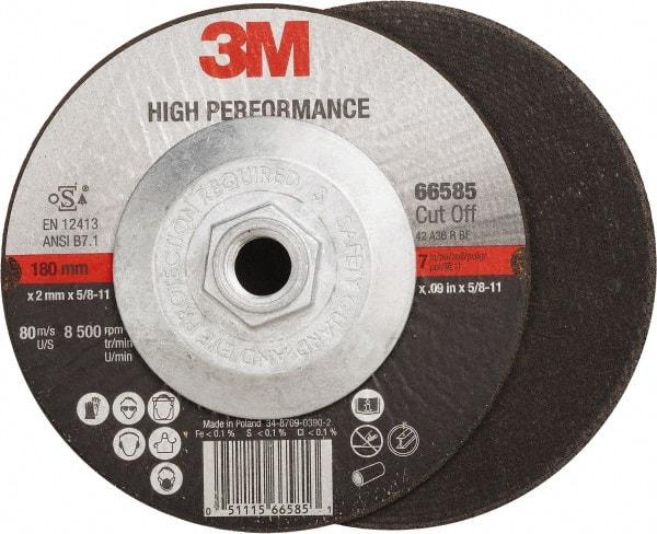 3M - 36 Grit, 7" Wheel Diam, Type 27 Depressed Center Wheel - Ceramic, Resinoid Bond, R Hardness, 8,500 Max RPM - Americas Industrial Supply