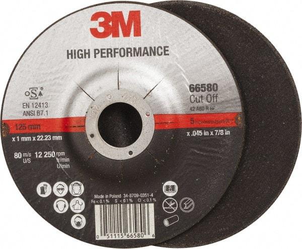 3M - 36 Grit, 5" Wheel Diam, 7/8" Arbor Hole, Type 27 Depressed Center Wheel - Ceramic, Resinoid Bond, R Hardness, 12,250 Max RPM - Americas Industrial Supply