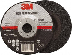 3M - 36 Grit, 5" Wheel Diam, 1/4" Wheel Thickness, Type 27 Depressed Center Wheel - Ceramic, Resinoid Bond, 12,250 Max RPM, Compatible with Angle Grinder - Americas Industrial Supply