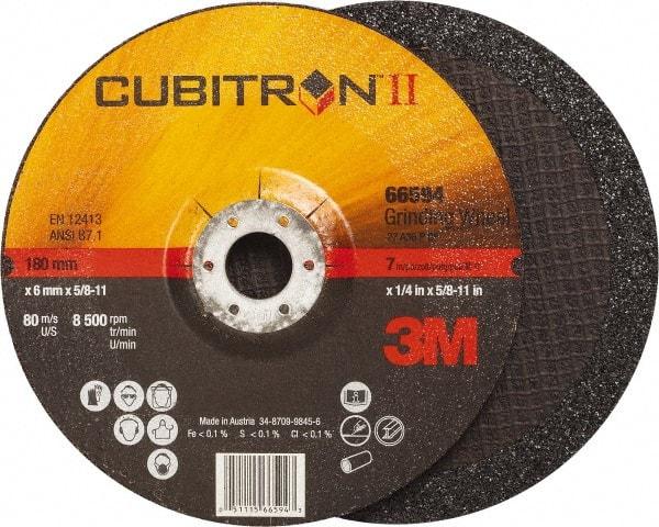 3M - 36 Grit, 7" Wheel Diam, 1/4" Wheel Thickness, Type 27 Depressed Center Wheel - Ceramic, Resinoid Bond, 8,500 Max RPM, Compatible with Angle Grinder - Americas Industrial Supply