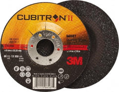 3M - 36 Grit, 4-1/2" Wheel Diam, 1/4" Wheel Thickness, 7/8" Arbor Hole, Type 27 Depressed Center Wheel - Ceramic, Resinoid Bond, 13,300 Max RPM, Compatible with Angle Grinder - Americas Industrial Supply