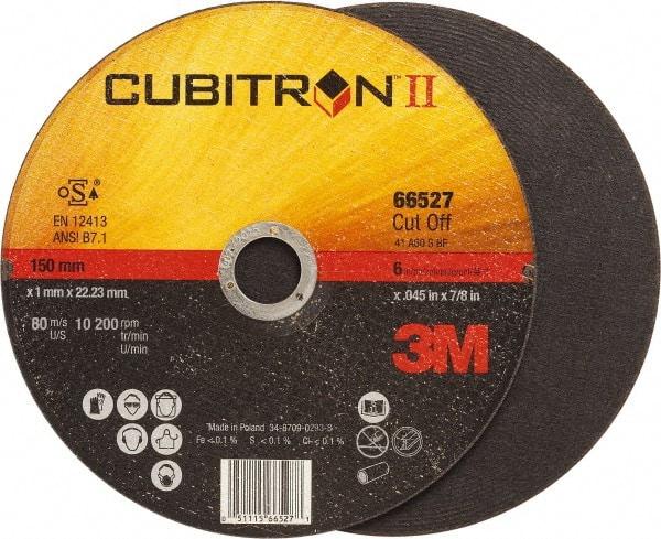3M - 6" 60 Grit Ceramic Cutoff Wheel - 0.045" Thick, 7/8" Arbor, 10,200 Max RPM, Use with Angle Grinders - Americas Industrial Supply