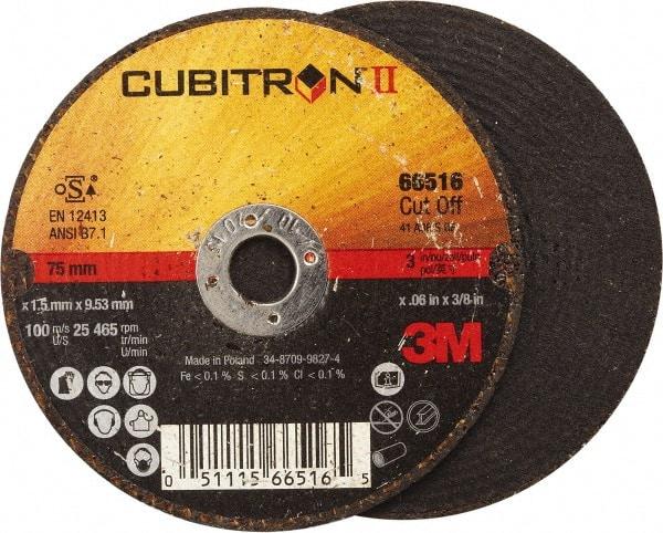 3M - 3" 36 Grit Ceramic Cutoff Wheel - 0.06" Thick, 3/8" Arbor, 25,465 Max RPM, Use with Angle Grinders - Americas Industrial Supply