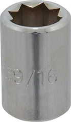 Proto - 9/16", 1/2" Drive, Standard Hand Socket - 8 Points, 1-1/2" OAL, Alloy Steel, Chrome Finish - Americas Industrial Supply