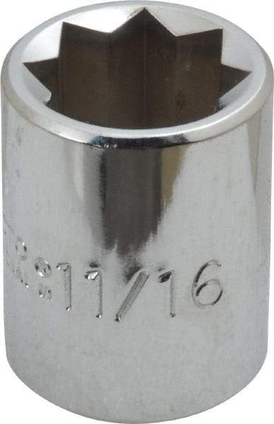 Proto - 11/16", 1/2" Drive, Standard Hand Socket - 8 Points, 1-1/2" OAL, Alloy Steel, Chrome Finish - Americas Industrial Supply