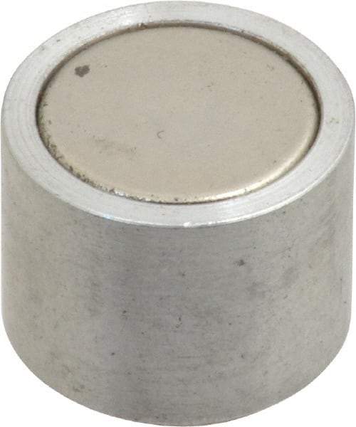 Mag-Mate - 10-24 Thread, 5/8" Diam, 1/2" High, 2.18 Lb Average Pull Force, Neodymium Rare Earth Pot Magnet - 1/4" Tapped Hole Depth, Nickel Plated, Aluminum Insulated - Americas Industrial Supply