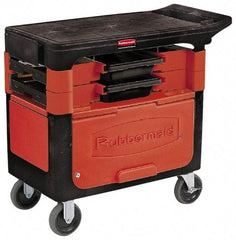 Rubbermaid - 350 Lb Capacity, 2 Shelf Trade Cart - 19" Wide x 38" Deep x 33-3/8" High, Plastic, Black/Red - Americas Industrial Supply