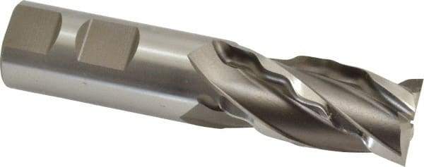 Made in USA - 1" Diam, 2" LOC, 4 Flute High Speed Steel Roughing & Finishing Square End Mill - Uncoated, 4-1/2" OAL, 1" Shank Diam, Weldon Shank, 30° Helix, Non-Centercutting - Americas Industrial Supply