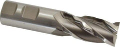 Made in USA - 1" Diam, 2" LOC, 4 Flute High Speed Steel Roughing & Finishing Square End Mill - Uncoated, 4-1/2" OAL, 1" Shank Diam, Weldon Shank, 30° Helix, Non-Centercutting - Americas Industrial Supply