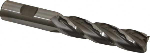 Weldon - 3/4" Diam, 3" LOC, 4 Flute High Speed Steel Roughing & Finishing Square End Mill - Uncoated, 5-1/4" OAL, 3/4" Shank Diam, Weldon Shank, 30° Helix, Centercutting, Regular Length - Americas Industrial Supply