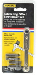 General - 5 Piece Ratcheting Offset Slotted & Phillips Screwdriver Set - 3-7/8" OAL - Americas Industrial Supply