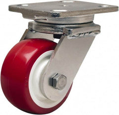 Hamilton - 4" Diam x 2" Wide x 5-5/8" OAH Top Plate Mount Swivel Caster - Polyurethane Mold on Polypropylene, 750 Lb Capacity, Delrin Bearing, 4 x 5" Plate - Americas Industrial Supply